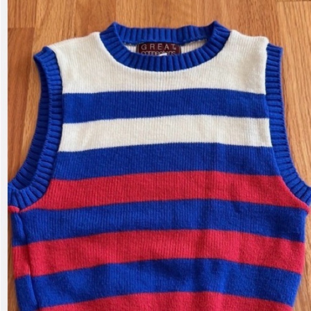 Vintage Great Connections Striped Blue and Pink Sleeveless Sweater vest size 10